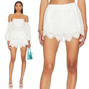 NEW Misa Los Angeles Soleil White Eyelet Ruffle Elastic Waist Shorts Size: Small